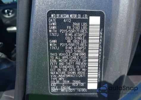 2012 Nissan Juke S/Sv/Sl z USA, uszkodzony, nr VIN JN8AF5MRXCT112871